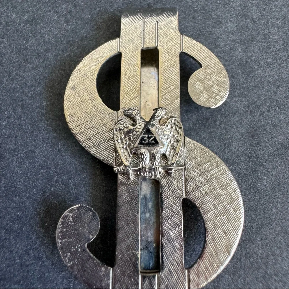 Vintage FOE Fraternal Order Of Eagles‎ Club Money Clip Silver Tone Dollar Sign